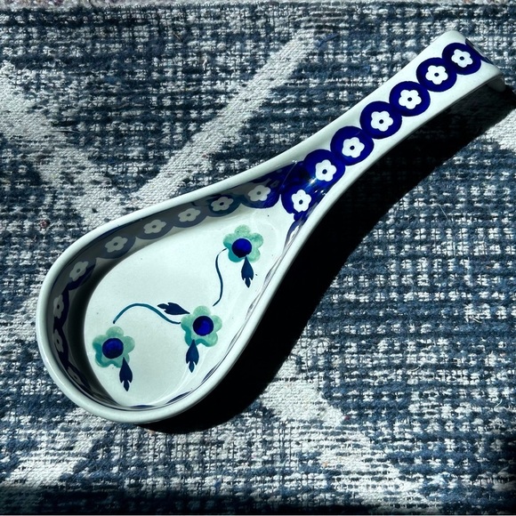 Vintage Boleslawiec Hand Made Polish Pottery Spoon Rest Traditional Blue/White - Picture 9 of 9